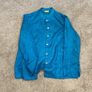 Blue green sheer button down